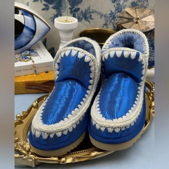 🆕 MOU 🧿 NWOT WOB Metallic Stingray Effect Blue Eskimo Ankle Boot, Sz EU 37 - Picture 6 of 13